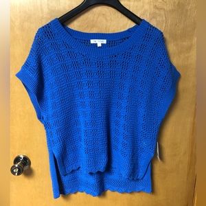 Blue Open-Knit Scoop Neck Sweater - Women